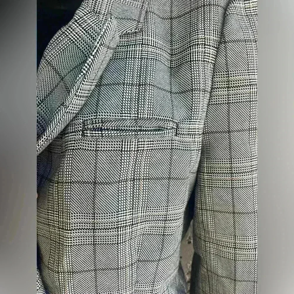 Cotton:on womens plaid Blazer oversized double breasted, buttoned black taupe XS - Picture 7 of 8